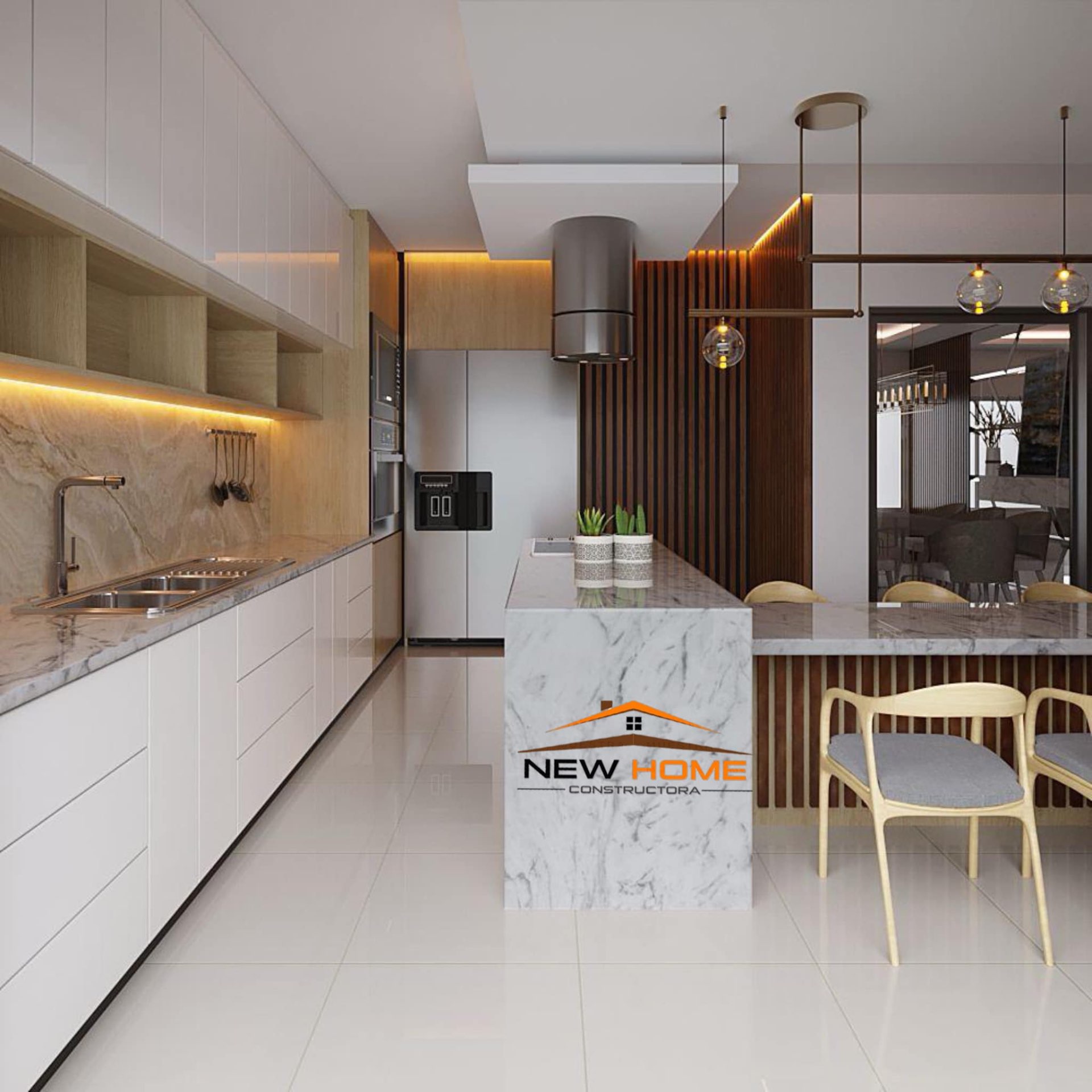 Cocina Moderna con Isla de Mármol